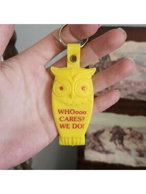 Vintage Owl Advertising Keychain "WHOooo CARES? WE DO!" Craig Chevrolet 1970's